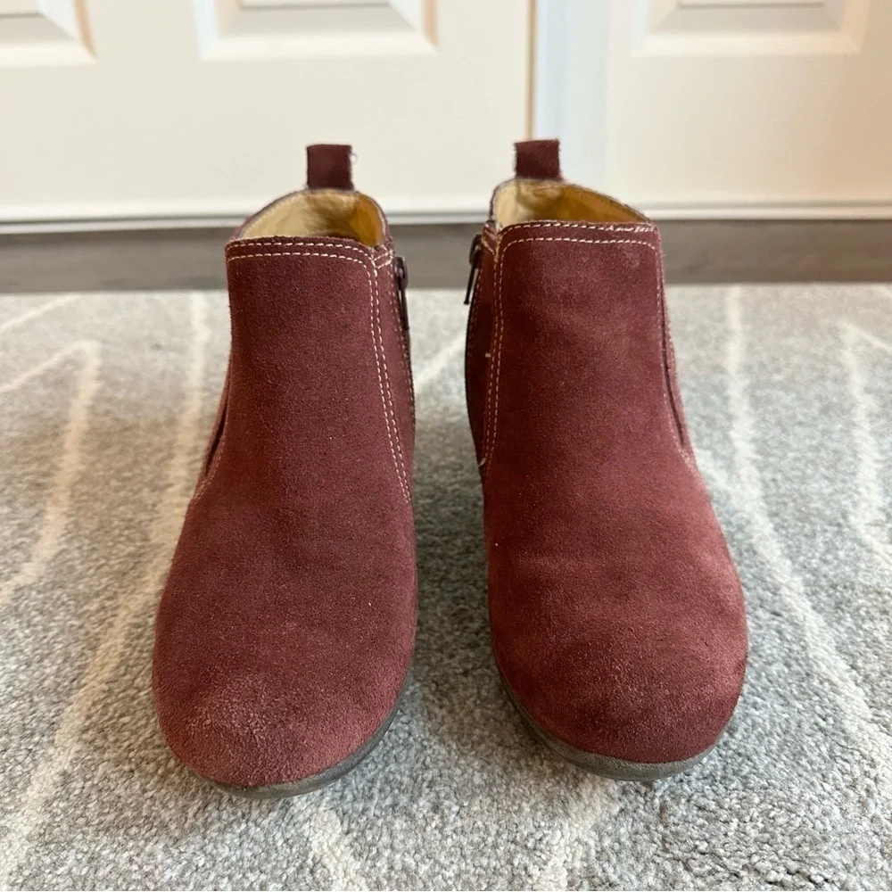 SoftSpots Burgundy Suede Leather Ankle Booties with Small Heel